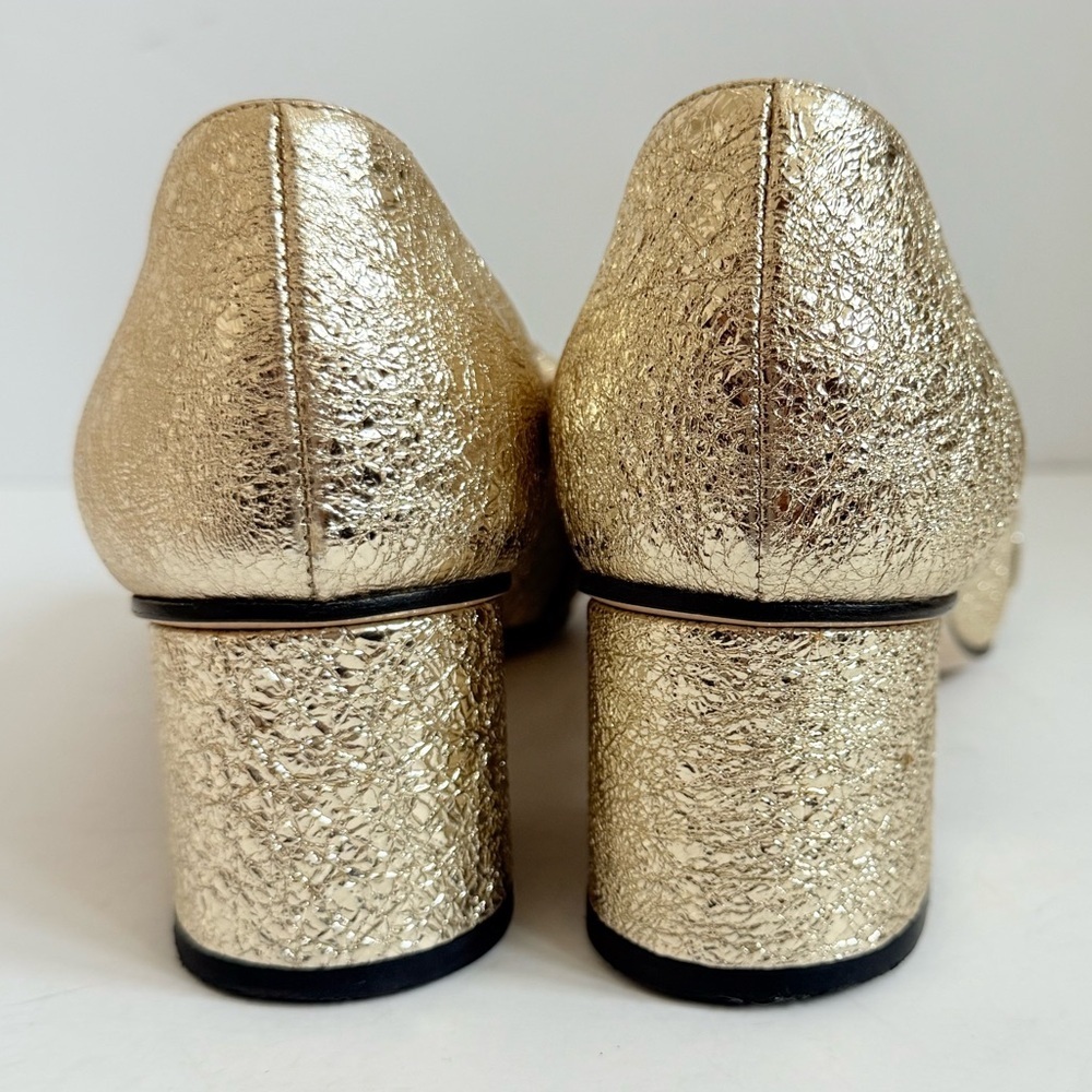 Gucci Gold Metallic leather GG fringe Marmont 55mm Heeled Loafer pumps EU 38 - Picture 5 of 12